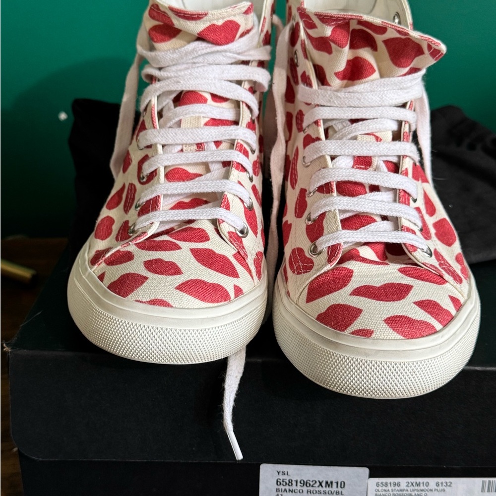 Saint Laurent MALIBU LIPS Printed HIGH-TOP Women's Sneakers EU 41 US 10 - Picture 7 of 16